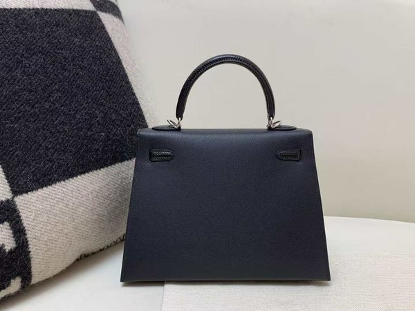 Hermès Kelly 25 Sellier Touch Epsom & Lizard Noir x Palladium Hardware