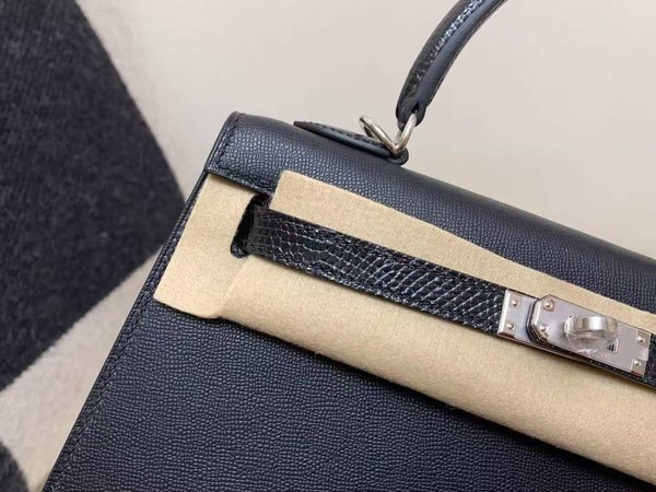 Hermès Kelly 25 Sellier Touch Epsom & Lizard Noir x Palladium Hardware