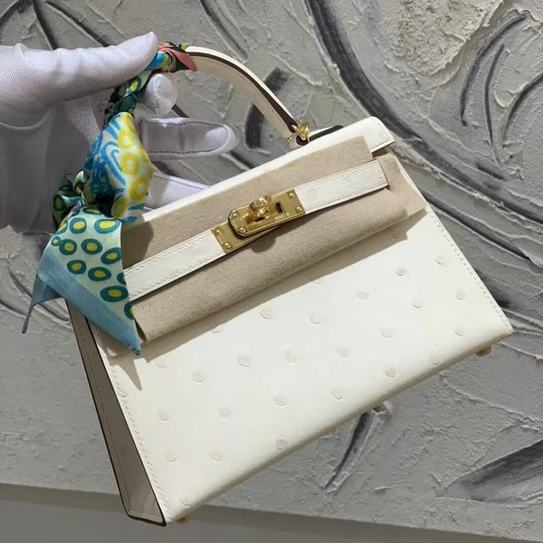 Hermès Kelly II Ostrich Nata x Palladium Hardware