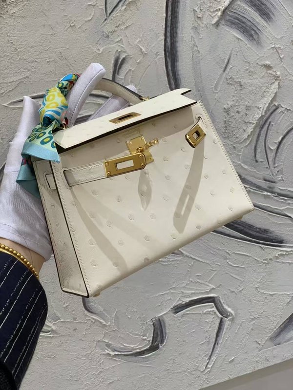 Hermès Kelly II Ostrich Nata x Palladium Hardware