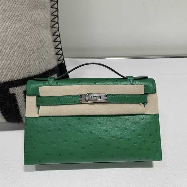 Hermès Mini Kelly I Velvet Green Ostrich – Palladium Hardware