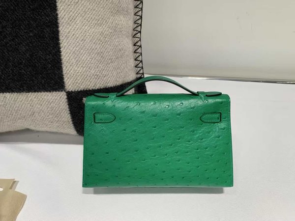 Hermès Mini Kelly I Velvet Green Ostrich – Palladium Hardware