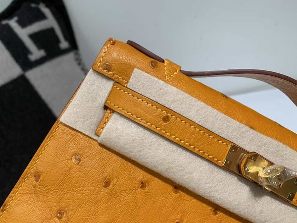 Hermès Mini Kelly I Ostrich Velvet Green x Gold Hardware
