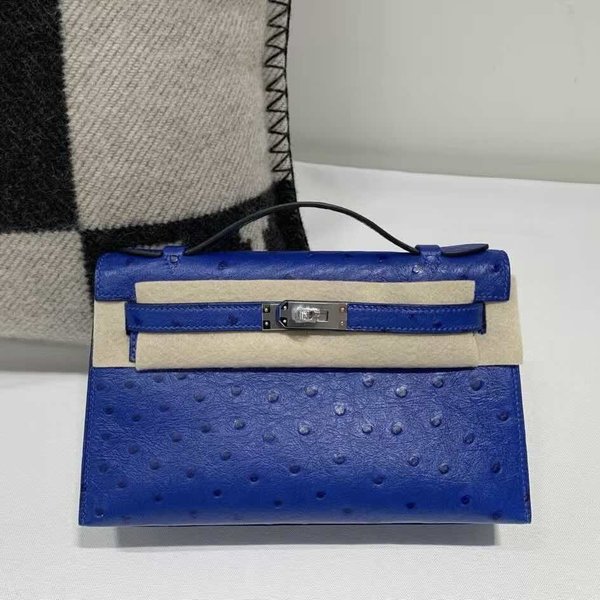 Hermès Mini Kelly I Ostrich Electric Blue x Palladium Hardware