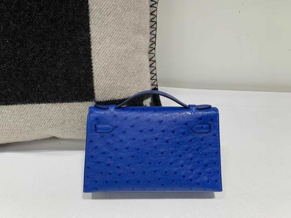 Hermès Mini Kelly I Ostrich Electric Blue x Palladium Hardware