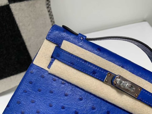 Hermès Mini Kelly I Ostrich Electric Blue x Palladium Hardware