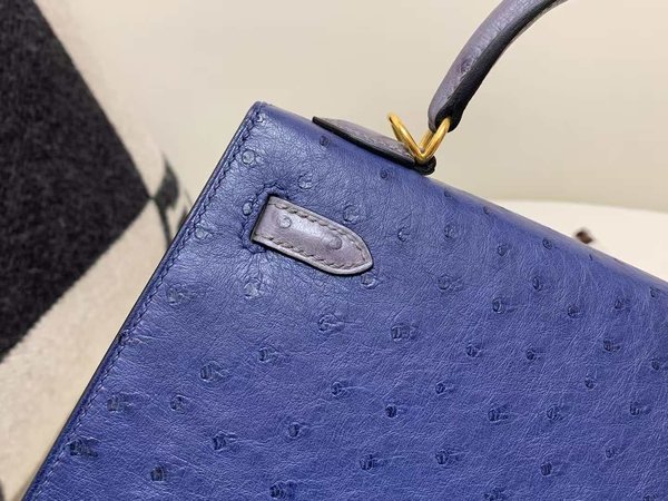 Hermès Kelly 25  Ostrich Bleu Saphir x Gold Hardware