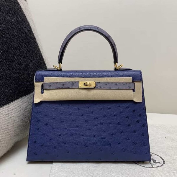 Hermès Kelly 25  Ostrich Bleu Saphir x Gold Hardware