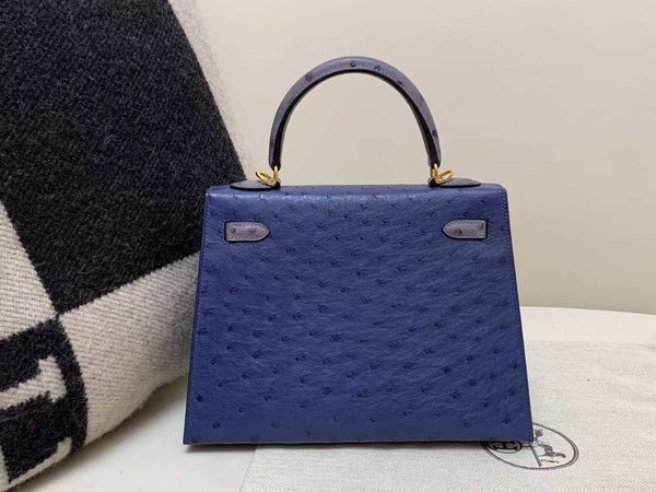 Hermès Kelly 25  Ostrich Bleu Saphir x Gold Hardware
