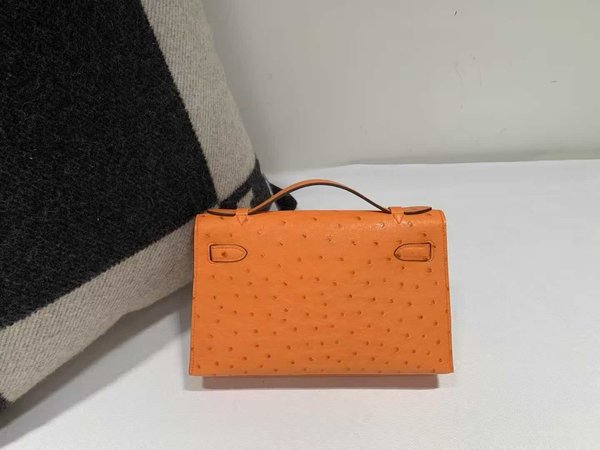 Hermès Mini Kelly I Ostrich Orange x Gold Hardware