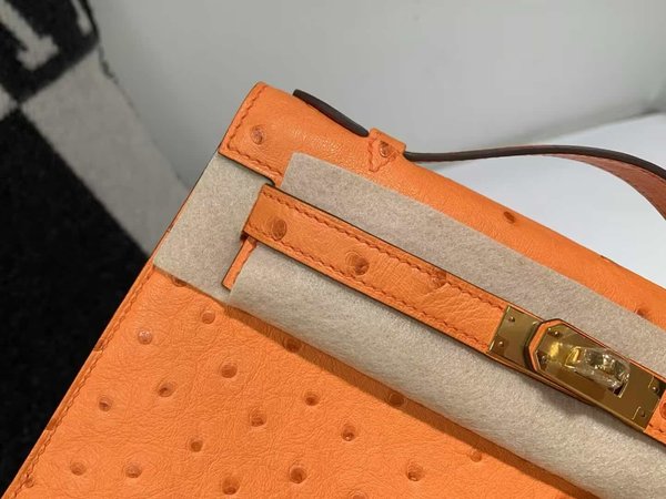 Hermès Mini Kelly I Ostrich Orange x Gold Hardware