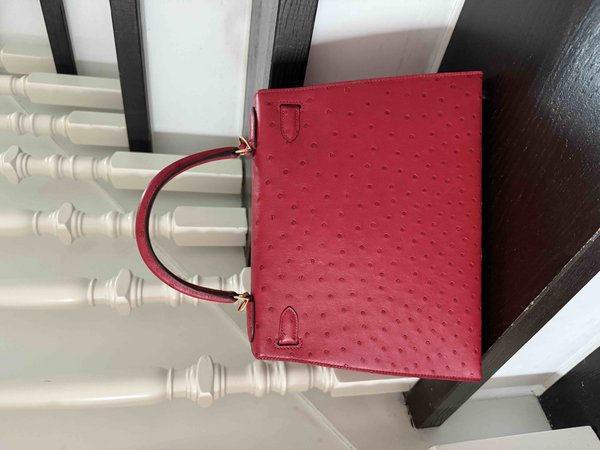 Hermès Kelly28 Sellier Ostrich Rouge Vif x Gold Hardware (HSS)