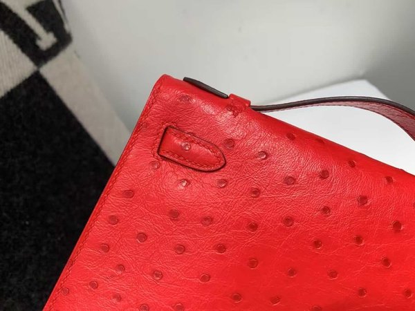 Hermès Mini Kelly I Ostrich Q5 Rouge Vif x Palladium Hardware