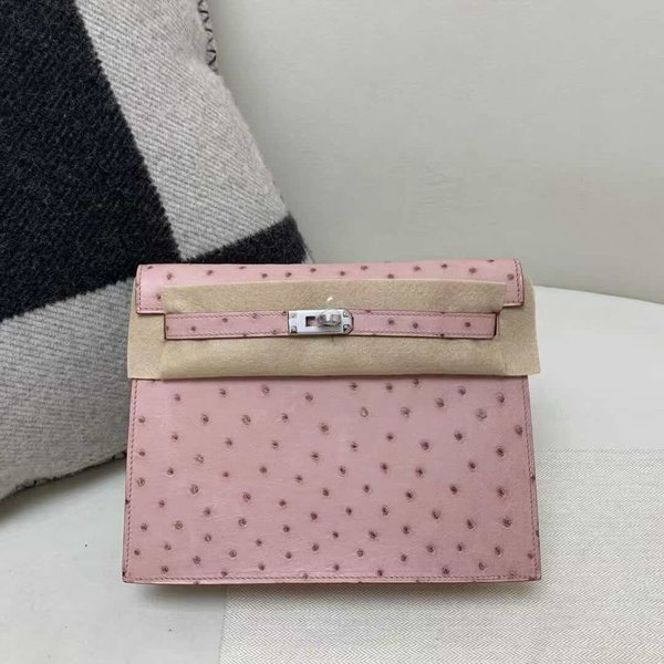 Hermès Danse ostrich  Rose Sakura x Palladium hardware