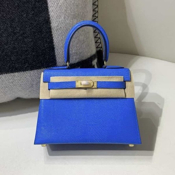 Hermès Mini Kelly 20 Lizard, Bleu Electrique x Gold Hardware