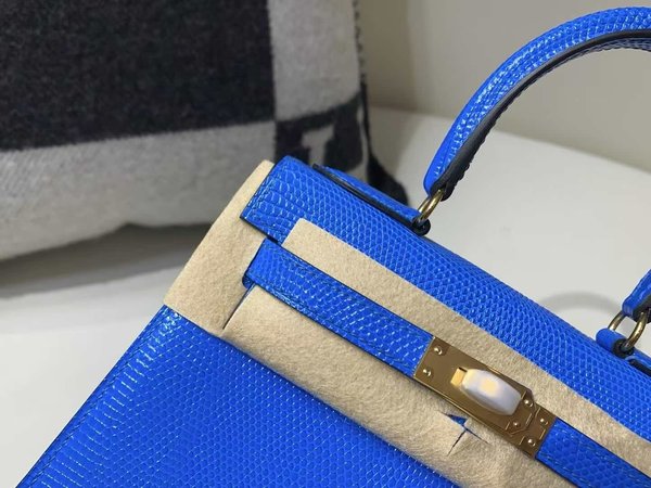 Hermès Mini Kelly 20 Lizard, Bleu Electrique x Gold Hardware
