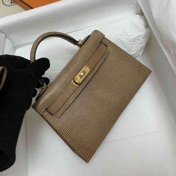 Hermès Mini Kelly II Lizard Chestnut x Gold Hardware