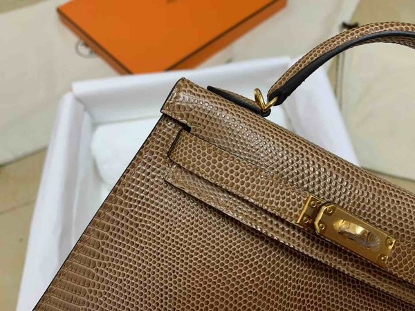 Hermès Mini Kelly II Lizard Chestnut x Gold Hardware