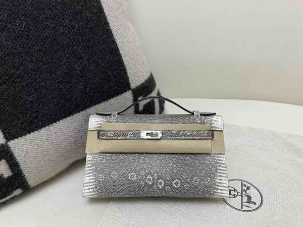 Hermès Kelly Pochette Lizard Ombre x Palladium Hardware