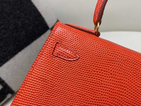 Hermès Mini Kelly 20 Lizard Azalea Red x Gold Hardware