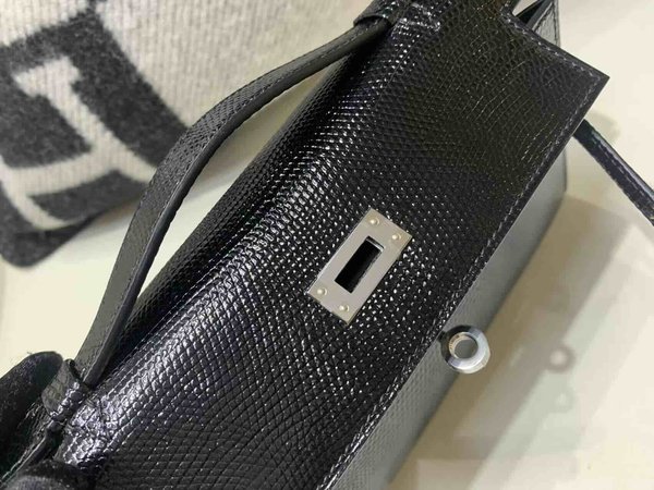 Hermès Kelly Pochette Lizard Noir x Palladium Hardware