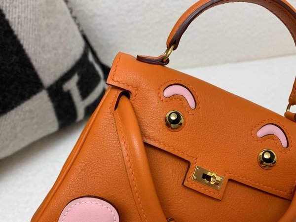 Hermès Kelly Doll Millennium Doll Swift Orange with 3Q Pink – Gold Hardware