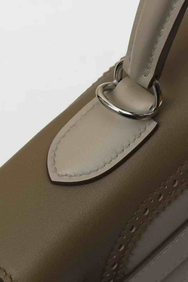 Hermès Kelly 35 Ghillies Gris Meyer / Etoupe Swift x Palladium Hardware