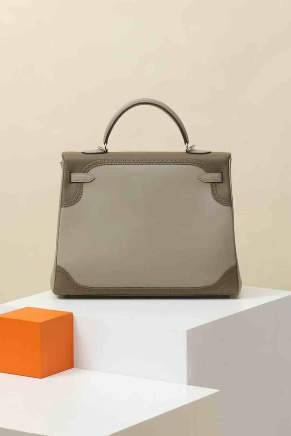 Hermès Kelly 35 Ghillies Gris Meyer / Etoupe Swift x Palladium Hardware