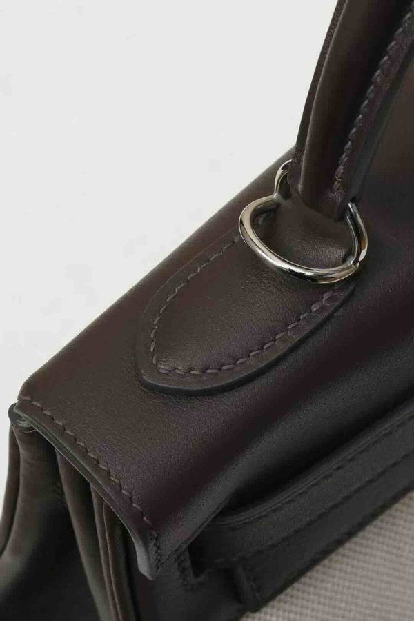 Hermès Kelly 32 Toile Canvas Écru / Ébène Swift x Palladium Hardware