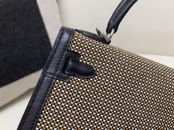 Hermès Kelly 25 Toile H and Swift Leather in Noir x Palladium Hardware