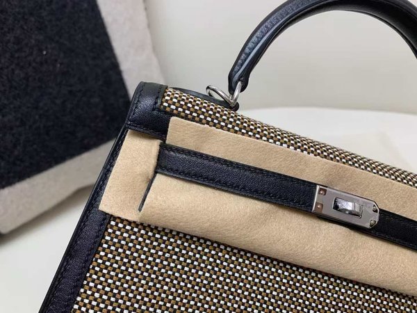 Hermès Kelly 25 Toile H and Swift Leather in Noir x Palladium Hardware