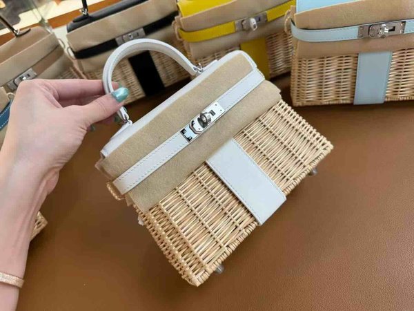 Hermès Mini Kelly Picnic Wicker Pure White x Palladium Hardware