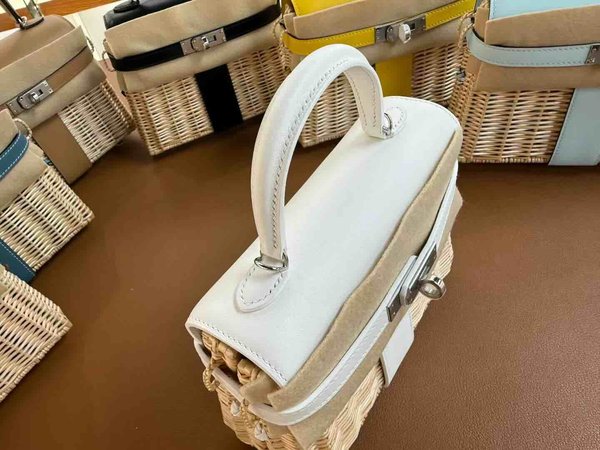 Hermès Mini Kelly Picnic Wicker Pure White x Palladium Hardware