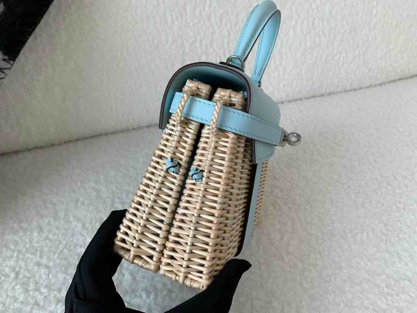 Hermès Mini Kelly Picnic Swift & Wicker Bleu Brume x Palladium Hardware