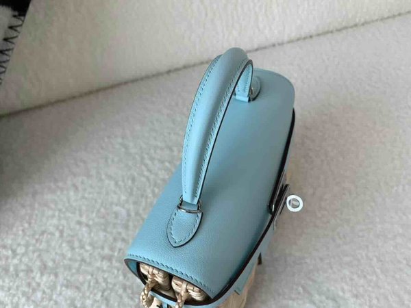 Hermès Mini Kelly Picnic Swift & Wicker Bleu Brume x Palladium Hardware