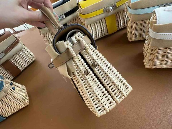 Hermès Mini Kelly Picnic Wicker Chai x Palladium Hardware