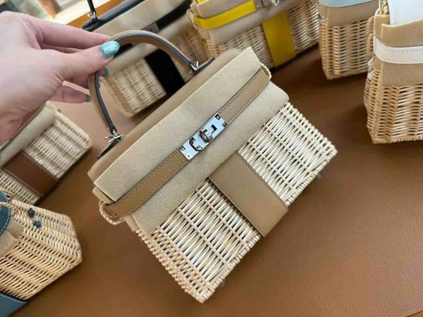 Hermès Mini Kelly Picnic Wicker Chai x Palladium Hardware