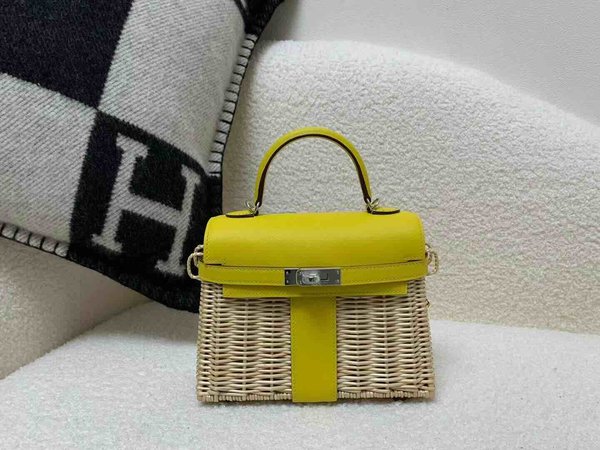 Hermès Mini Kelly Picnic Swift & Wicker Jaune de Naples x Palladium Hardware