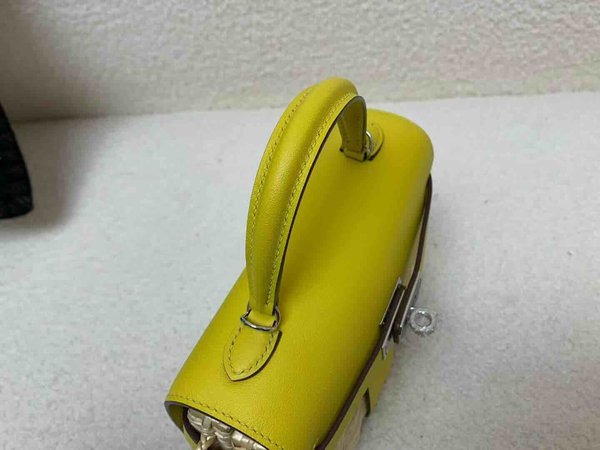 Hermès Mini Kelly Picnic Swift & Wicker Jaune de Naples x Palladium Hardware