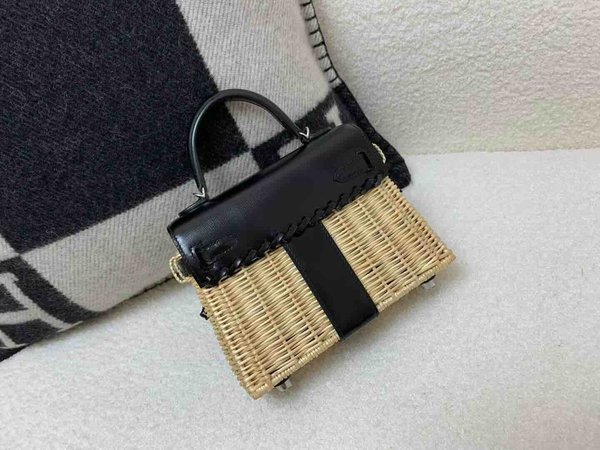Hermès Mini Kelly Picnic Wicker Noir x Palladium Hardware