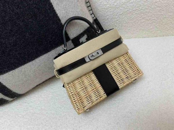 Hermès Mini Kelly Picnic Wicker Noir x Palladium Hardware