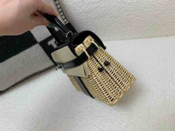 Hermès Mini Kelly Picnic Wicker Noir x Palladium Hardware