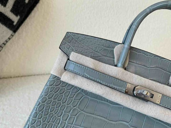 Hermès Birkin 25 Matte Alligator Mississippiensis Gris Perle x Palladium Hardware