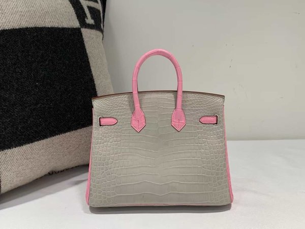 Hermès Birkin 25 Gris Perle and Rose Sakura Matte Alligator x palladium hardware