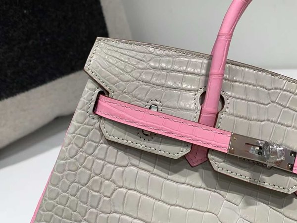 Hermès Birkin 25 Gris Perle and Rose Sakura Matte Alligator x palladium hardware