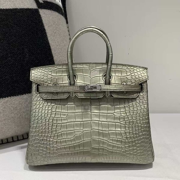 Hermès Birkin 25 Metallic Vert D’eau Shiny Crocodile x Palladium Hardware