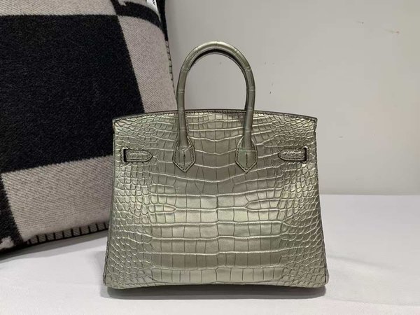 Hermès Birkin 25 Metallic Vert D’eau Shiny Crocodile x Palladium Hardware