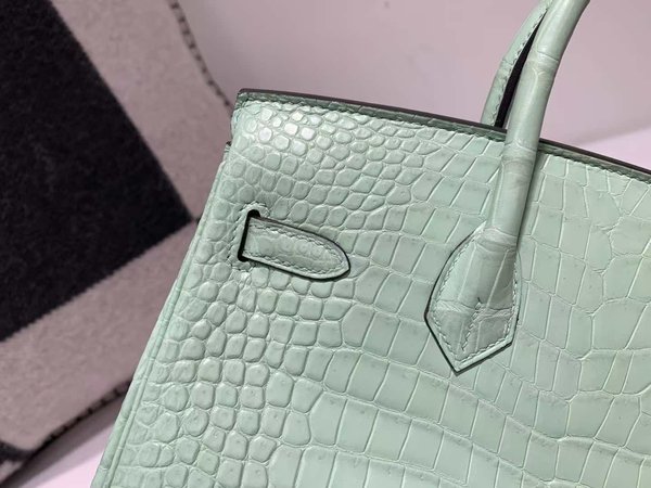 Hermès Birkin 25 Sellier Vert d’Eau  Crocodile x Palladium Hardware