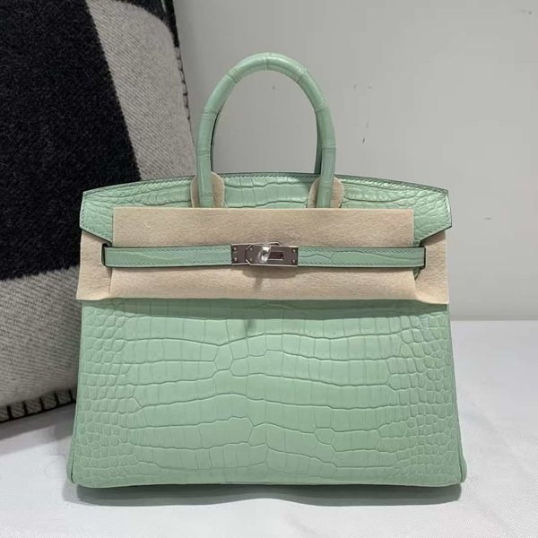 Hermès Birkin 25 Sellier Vert d’Eau  Crocodile x Palladium Hardware