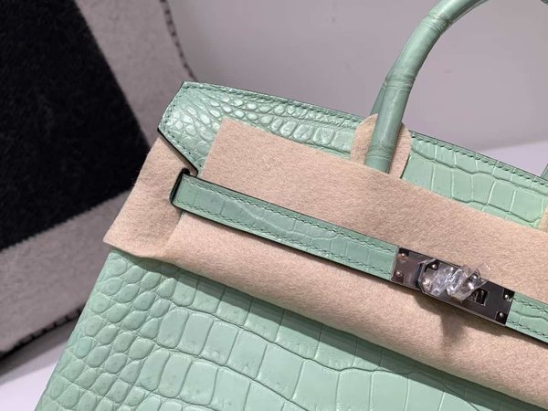 Hermès Birkin 25 Sellier Vert d’Eau  Crocodile x Palladium Hardware